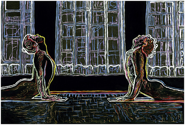 Painted Yoga 12 (From "According to the Order of Nature", series) mixed media, $200.  Buyer pays shipping.  Prints available, contact artist. by Stephen Mead