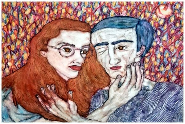 Ribbons, Ribbons (Head to Head, Heart to Heart), watercolor pencil, $450.  Buyer pays shipping by Stephen Mead