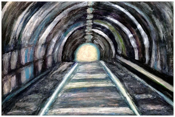 Tunnel ("Not Stopping for Death" series), mixed media, $400.  Buyer pays shipping. Prints available, contact artist, mead815@yahoo.com by Stephen Mead