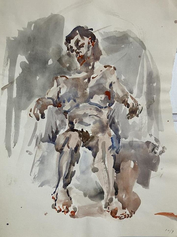 Nude figure sitting down, front view by Antony Baynes