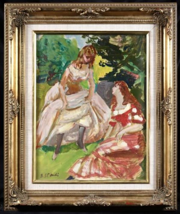 Two Young Girls sketch by Berthomme Saint Andre (1905-1977)