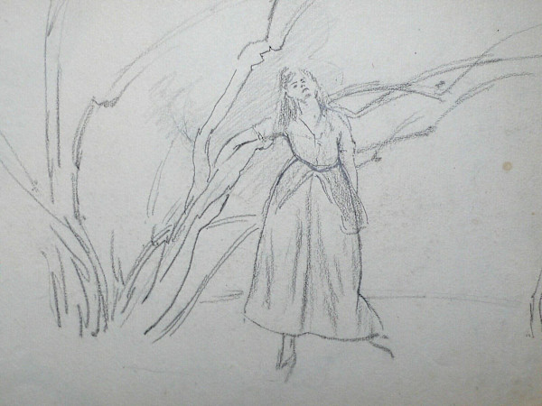 Pencil drawing of a standing figure with a tree by Franklin White