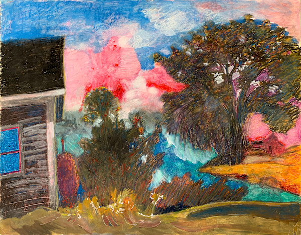 1980 "Summer Cabin" Abstract Landscape Painting Acclaimed Illustrator Bill Shields by Bill Shields