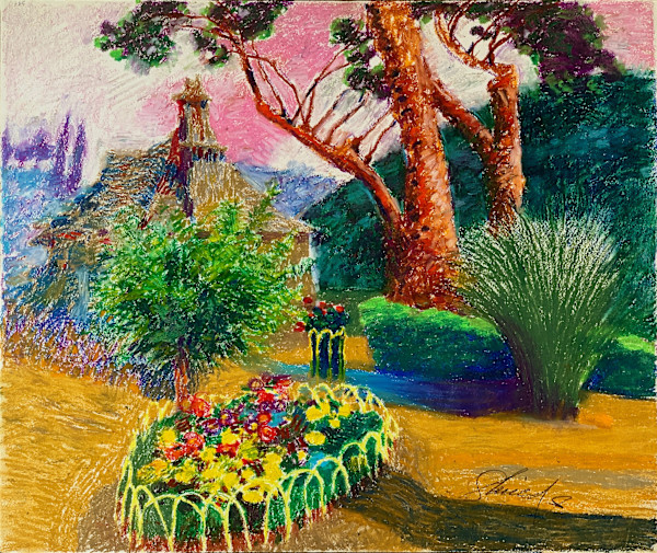 1988 "Garden" Landscape Drawing Acclaimed Illustrator Bill Shields by Bill Shields