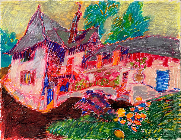 1989 "House" Landscape Drawing Acclaimed Illustrator Bill Shields by Bill Shields