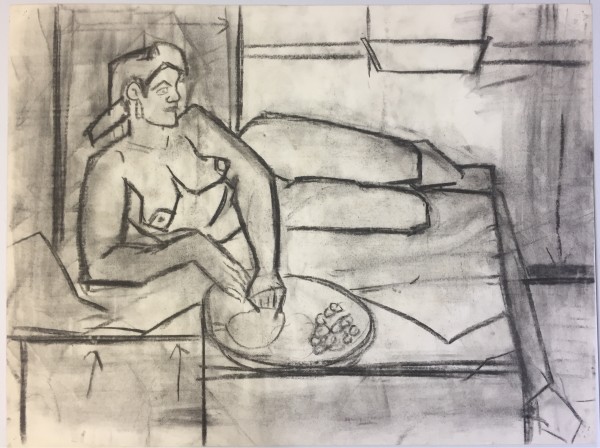 1950's Charcoal Female Lounging Henry Woon by Henry Woon