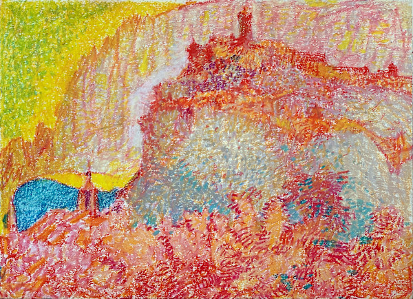 1987 "Countryside" Abstract Landscape Drawing Acclaimed Illustrator Bill Shields by Bill Shields