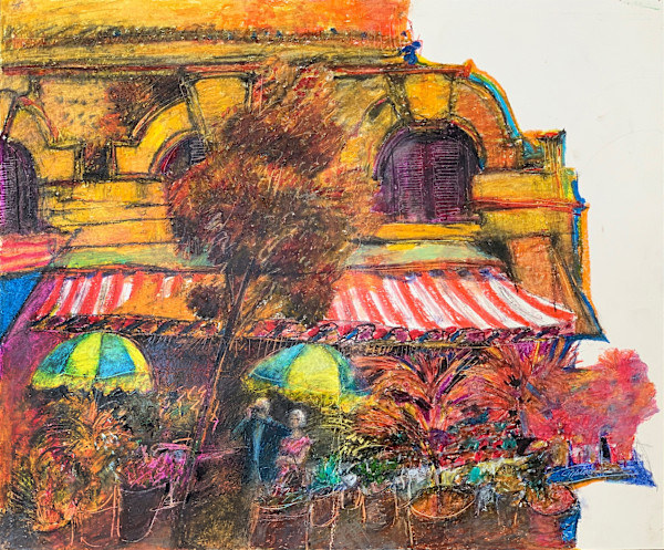 1989 "Café II" Abstract Landscape Drawing Acclaimed Illustrator Bill Shields by Bill Shields