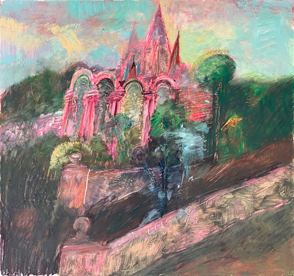 1990 "Medieval II" Abstract Landscape Painting Acclaimed Illustrator Bill Shields by Bill Shields