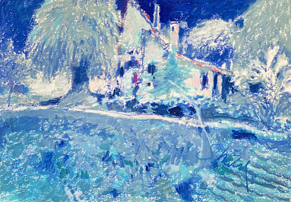 1987 "Blue Day" Abstract Landscape Drawing Acclaimed Illustrator Bill Shields by Bill Shields