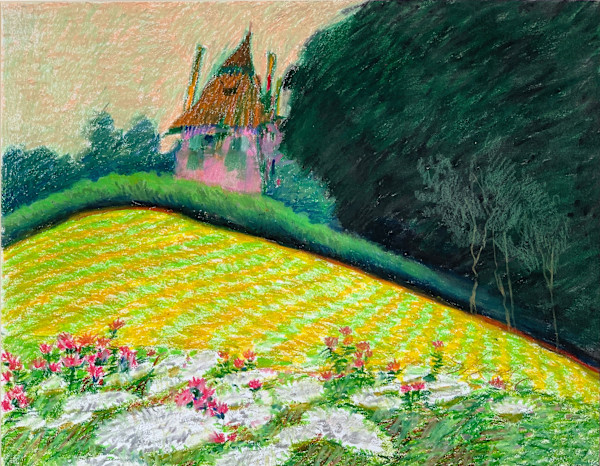 1987 "Field" Abstract Landscape Drawing Acclaimed Illustrator Bill Shields by Bill Shields