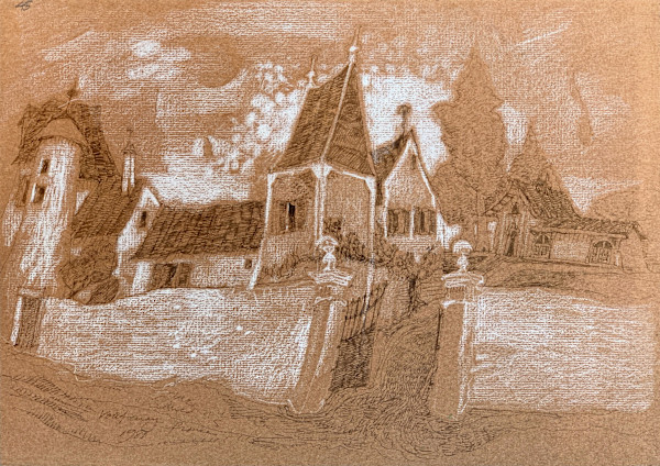 1981 "House" Abstract Landscape Drawing Acclaimed Illustrator Bill Shields by Bill Shields
