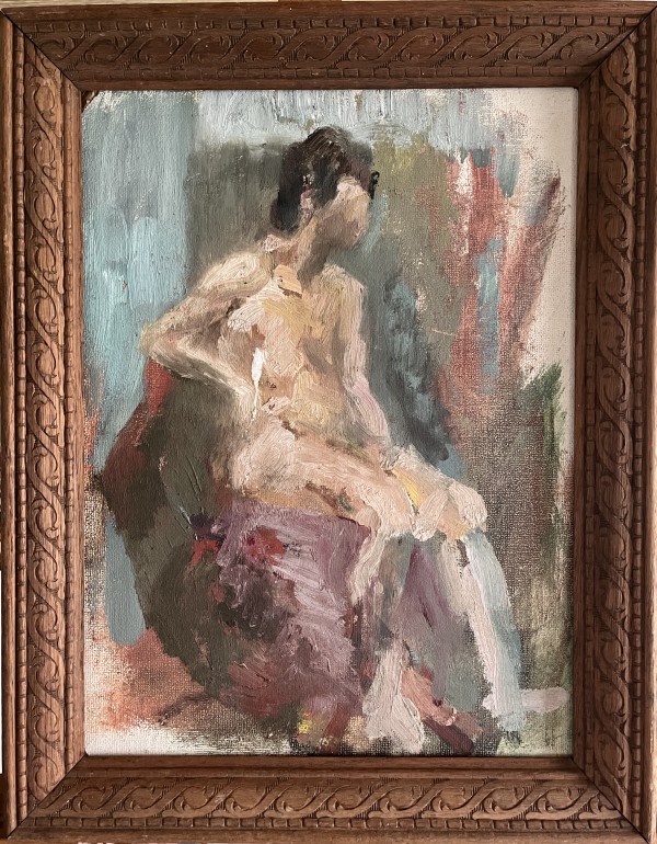 Mid Century Nude Painting "Female Nude Posing" by Unknown