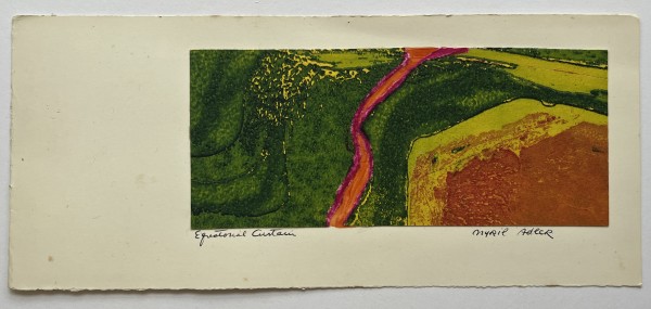 1960s "Equatorial Curtain" Green, Pink, Yellow Collage Intaglio Etching NY Artist Myril Adler by Myril Adler
