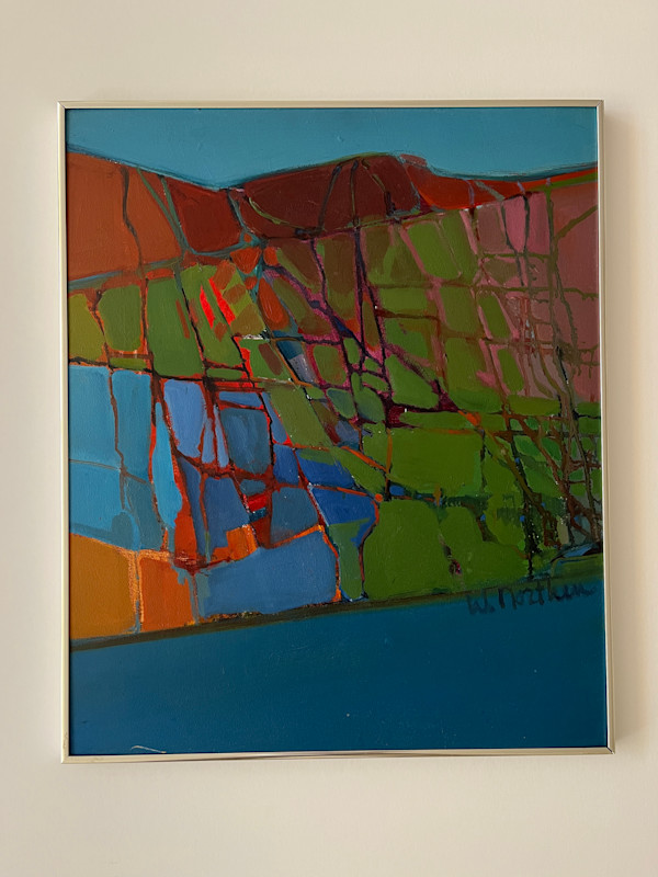 Blue Abstract Painting Mid 20th Century Oil on Board by Wanda Northen