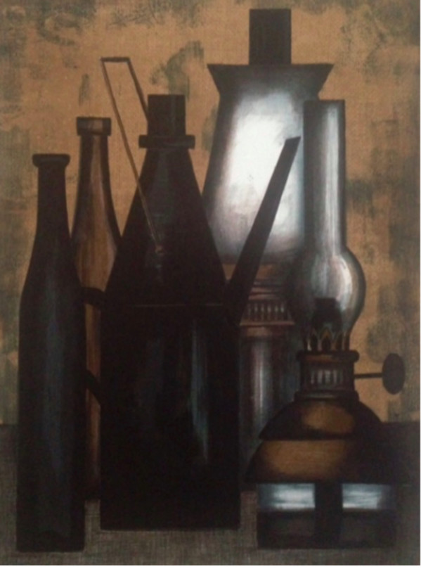 Still Life with Bottles and Kerosene Lamp by Herbert Breiter