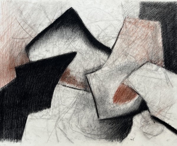 1980s Rust and Black Soft Pastel Abstract Drawing by D Tongen