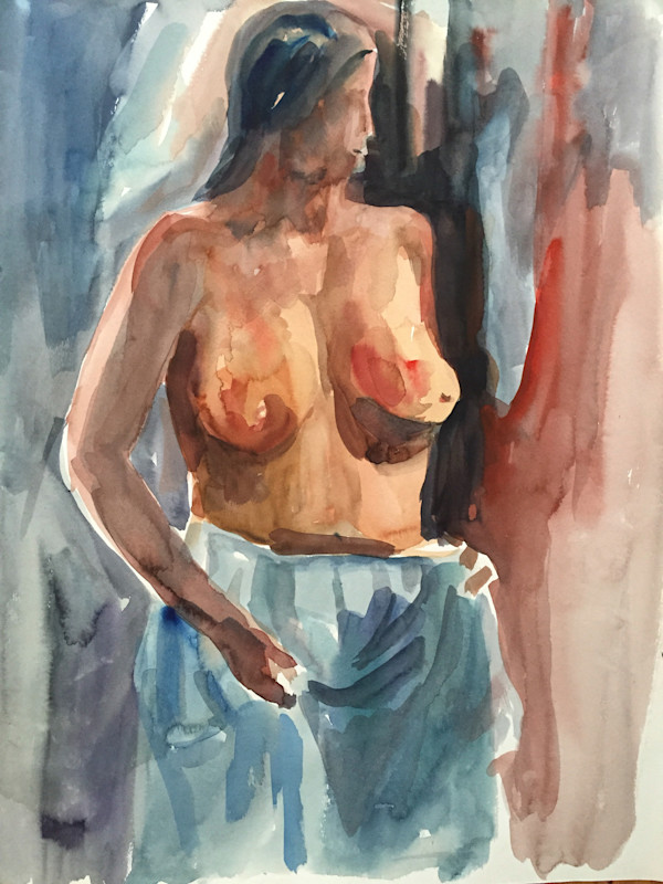 Female Nude Wearing Blue Sarong by Thelma Corbin Moody