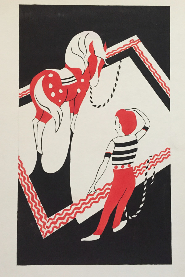 1950 Gouache Horse and Boy Christina Rodina by Christina Rodina