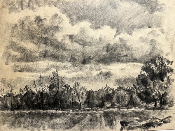 "Charcoal and Pencil Country Landscape" by Unknown