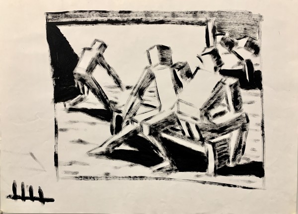 "Cubed Figures on Bench" by Donald  Stacy