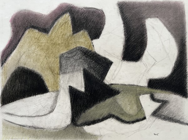 1980s Olive Green and Black Soft Pastel Abstract Drawing by D Tongen