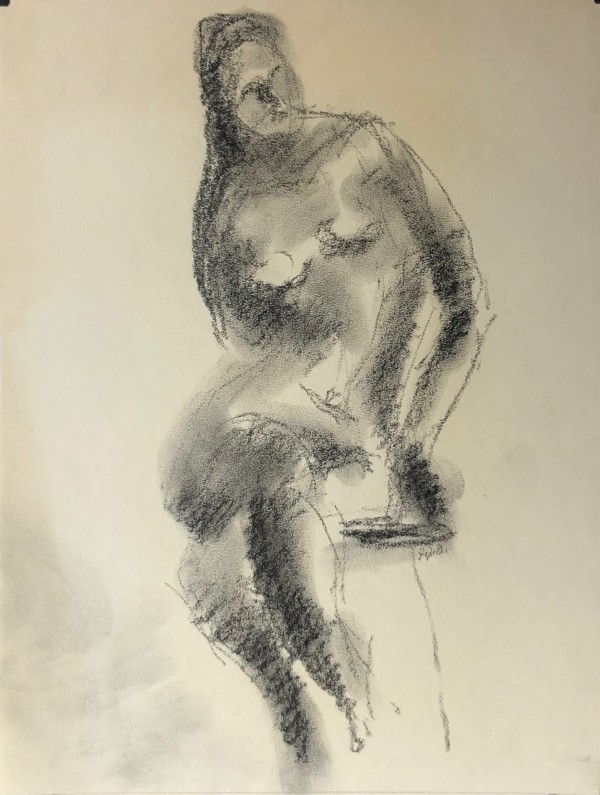 1960s Charcoal and Ink Female Nude Drawing "Sitting with Arm Out" by Frank J Bette