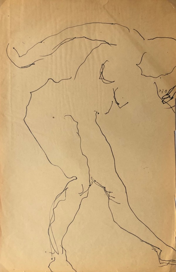 1960s Ink Contour Drawing "Bent" by Frank J Bette