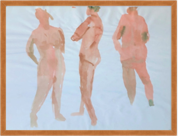1970s 3 Female Nudes Watercolor "Arms Crossed" by Thelma Corbin Moody