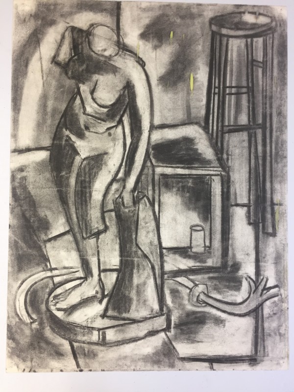 1950's Charcoal Female Nude Statue Henry Woon by Henry Woon