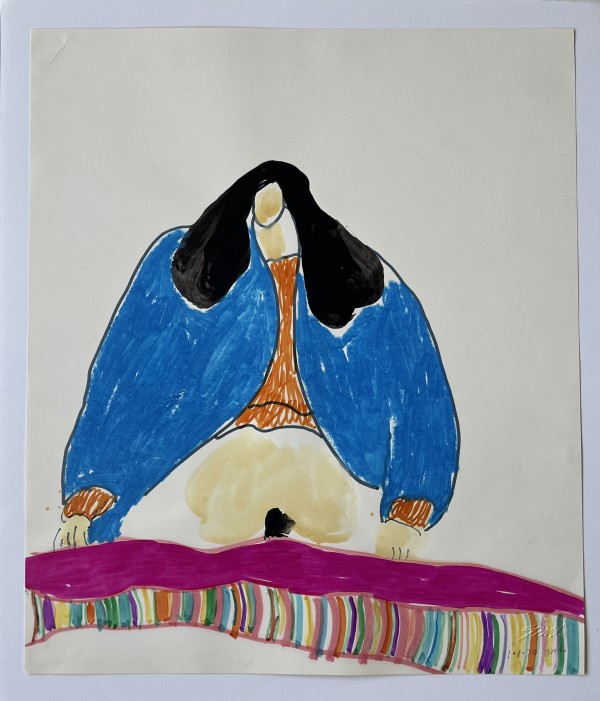 "Women with Colored Blanket" Marker and Gouache Paint 1970 Jack Hooper by Jack Hooper