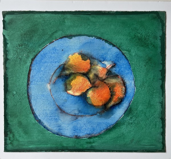 "Pear Still Life on Green" 1990 Jack Hooper Pastel with Gouache Painting by Jack Hooper