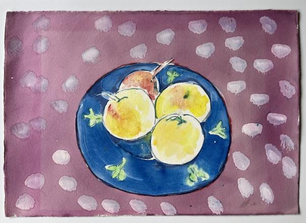 "Apples in Blue Bowl" 1990 Jack Hooper Pastel with Gouache Painting by Jack Hooper