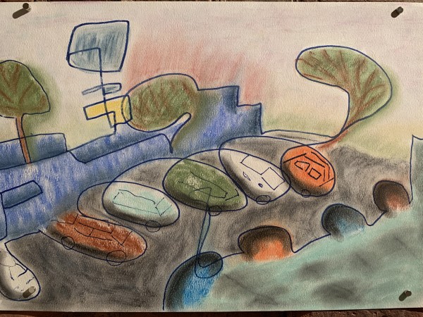 "Bubble Cars" Mid Century Drawing by Jerry Opper