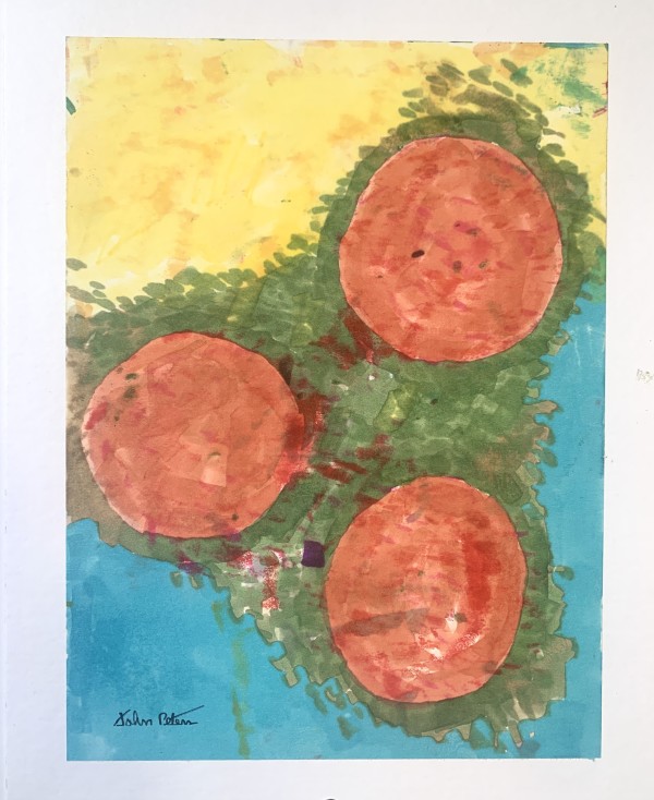 "Oranges Under the Sun" NYC Artist Original Abstract Drawing by John Peters
