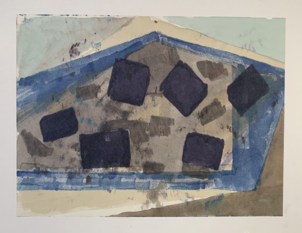 "Blue Squares" Original Abstract Drawing NYC Artist by John Peters
