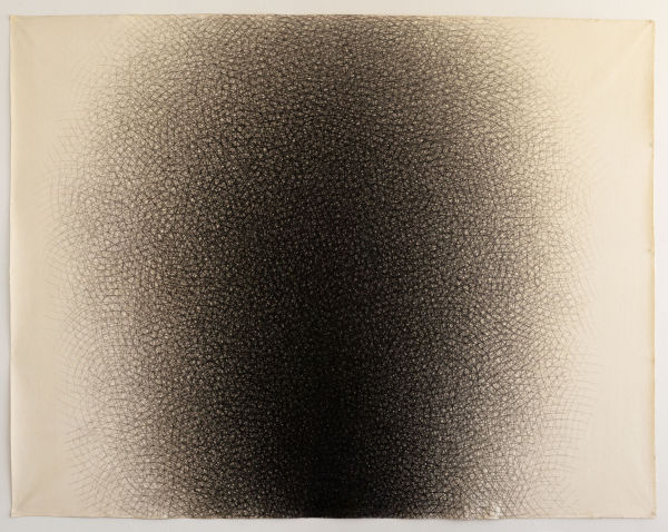 "Black Rest" Charcoal Cross-Hatch Drawing on Canvas 1977 by Jack Scott