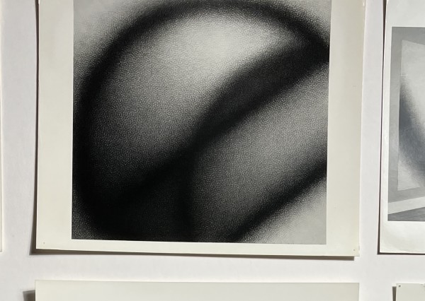 "Long Shot" Charcoal Cross-Hatch Drawing on Canvas 1978 Jack Scott by Jack Scott
