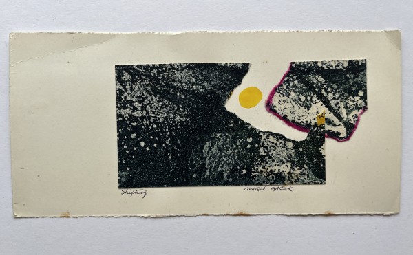 1960s "Shifting" Collage Intaglio Etching Blue Yellow  Pink NY Artist Myril Adler by Myril Adler