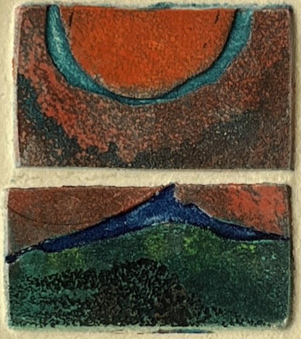 1960s "Duo" Orange, Teal, Green Collagraph NY Artist Myril Adler by Myril Adler