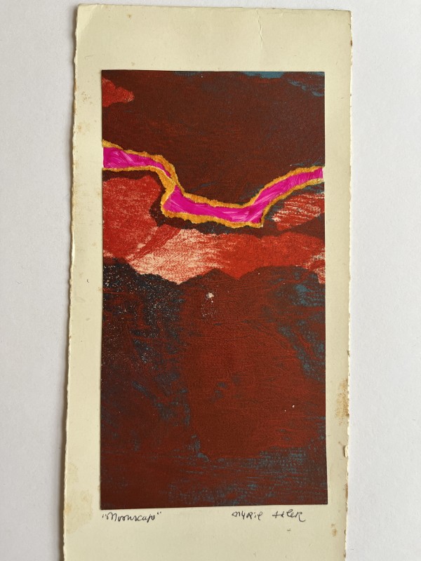 1960s "Moonscape" Red, Pink, Orange Collage Intaglio Etching NY Artist Myril Adler by Myril Adler