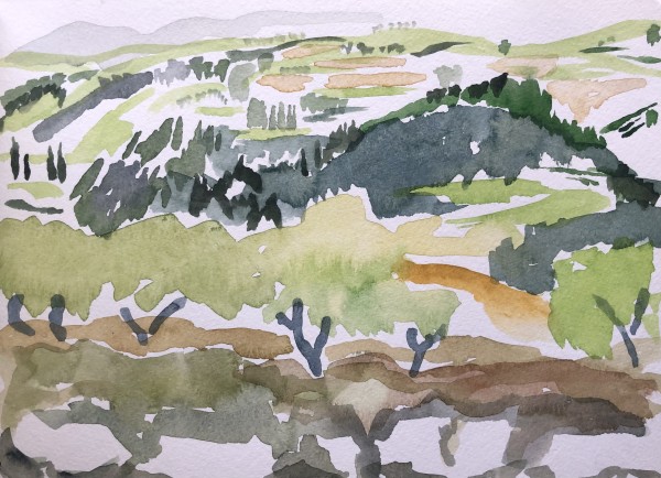 Watercolor: Les Tapies Landscape Study, France by Marianne Wilson