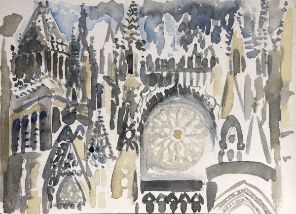 Watercolor: Study of Rouen Cathedral from Monet's studio by Marianne Wilson