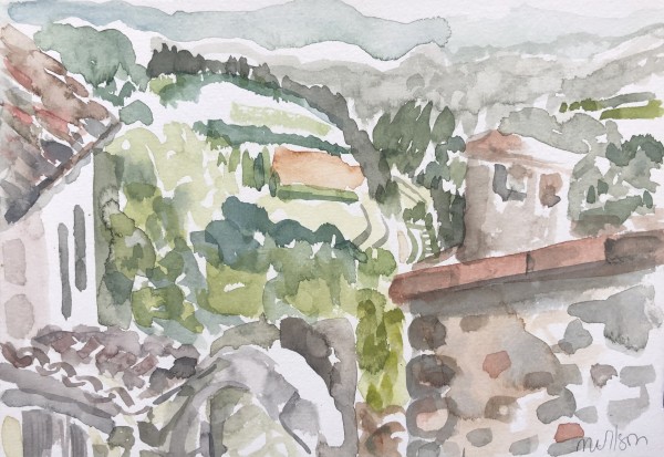 Watercolor: Les Tapies Landscape Study, France by Marianne Wilson