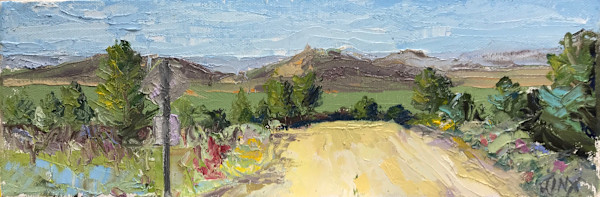 Taos From the Hills, with palette knife by Jinx Constine