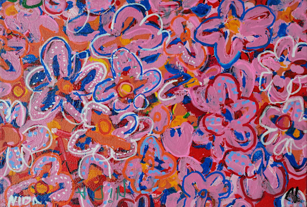 Pink and blue flowers by Nida Barool Ali