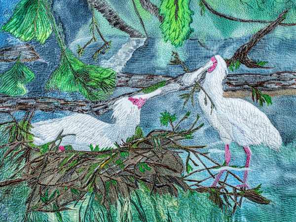 Spoonbills Nesting #7/15 Reproduction by Janet Herman