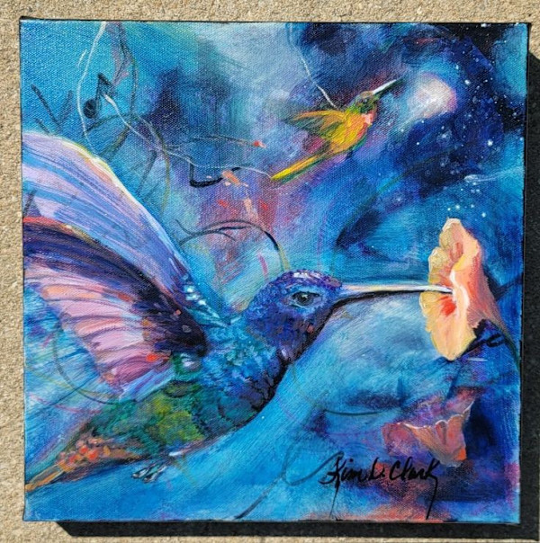 Hummingbird and Honeysuckle by Kim Denice Clark