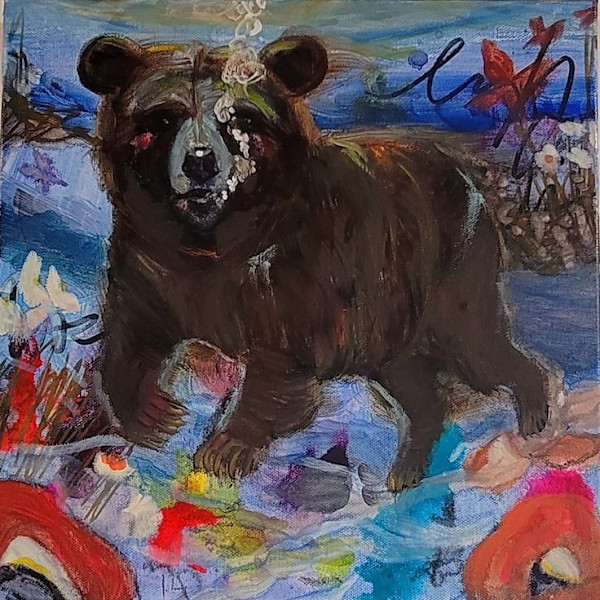 Underwater Bear with Florals by Kim Denice Clark