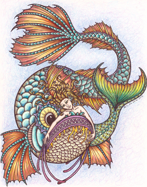 Mermaid and Fish (2) by Carole Alden